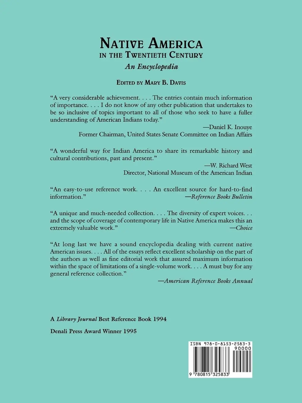 Rückseite: 9780815325833 | Native America in the Twentieth Century | An Encyclopedia | Davis