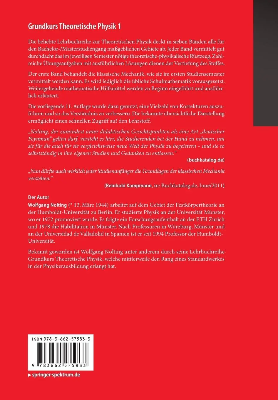 Rückseite: 9783662575833 | Grundkurs Theoretische Physik 1 | Wolfgang Nolting | Taschenbuch