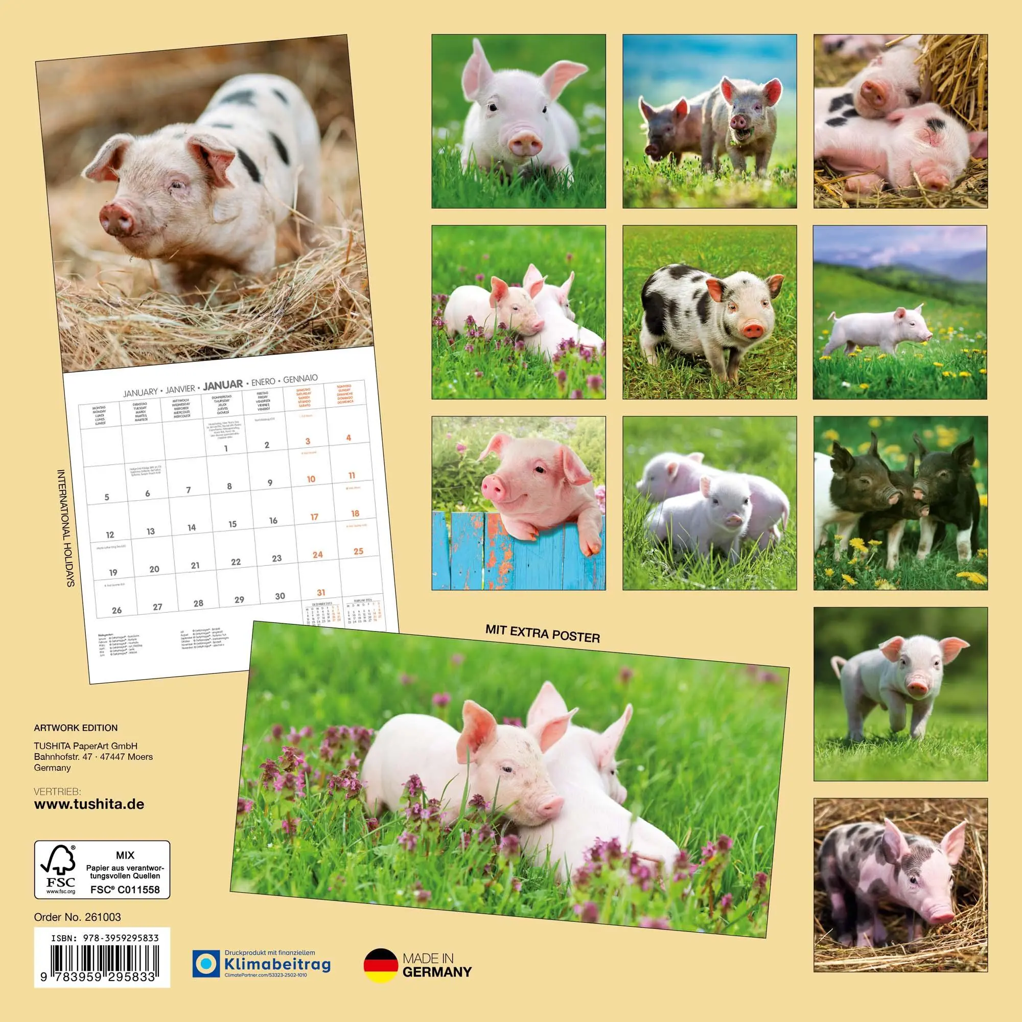 Rückseite: 9783959295833 | Schweinchen/Piggies 2026 | Kalender 2026 | Kalender | Artwork Edition