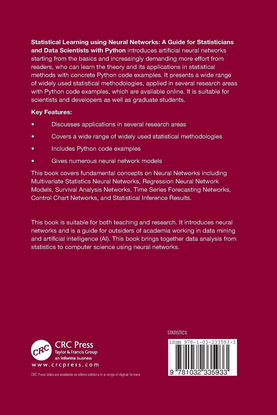 Rückseite: 9781032335933 | Statistical Learning Using Neural Networks | Pereira (u. a.) | Buch