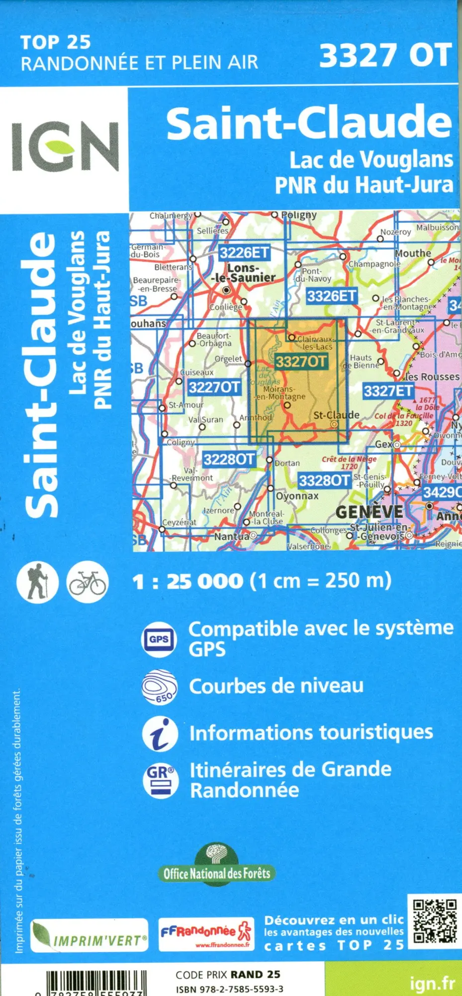 Bild: 9782758555933 | 3327OT St-Claude.Lac de Vouglans.PNR du Haut Jura | 1:25000 | 2024