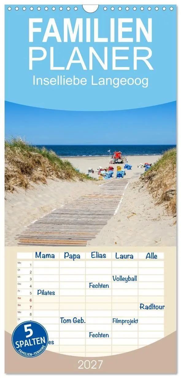 Cover: 9783594325933 | Familienplaner 2027 - Inselliebe Langeoog mit 5 Spalten...