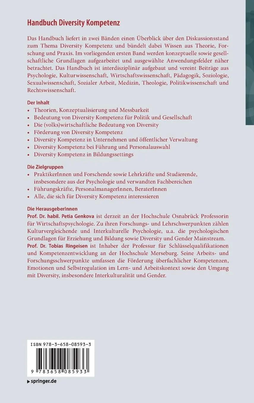 Rückseite: 9783658085933 | Handbuch Diversity Kompetenz | Tobias Ringeisen (u. a.) | Buch | xviii