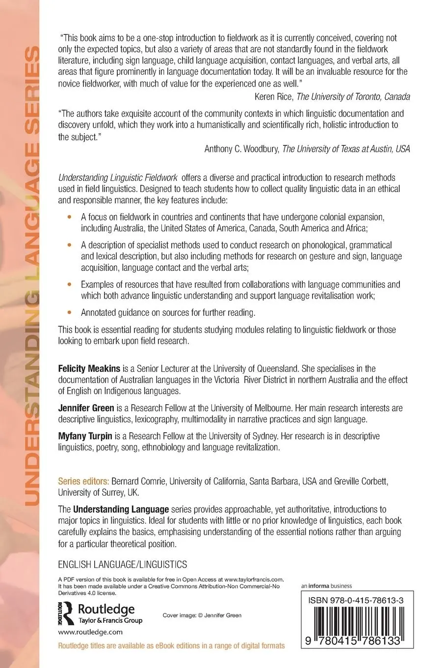 Rückseite: 9780415786133 | Understanding Linguistic Fieldwork | Felicity Meakins (u. a.) | Buch