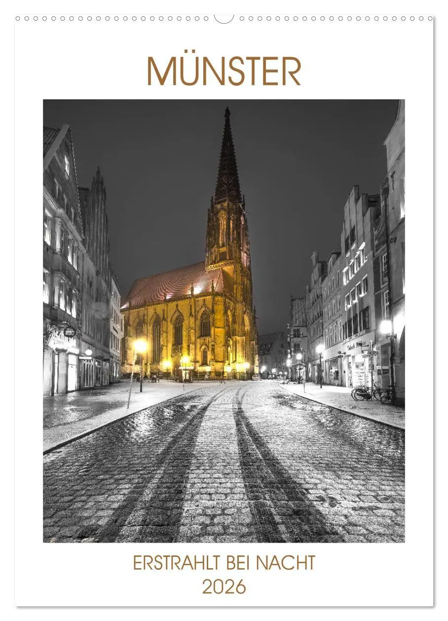 Cover: 9783516396133 | Münster - erstrahlt bei Nacht (Wandkalender 2026 DIN A2 hoch),...
