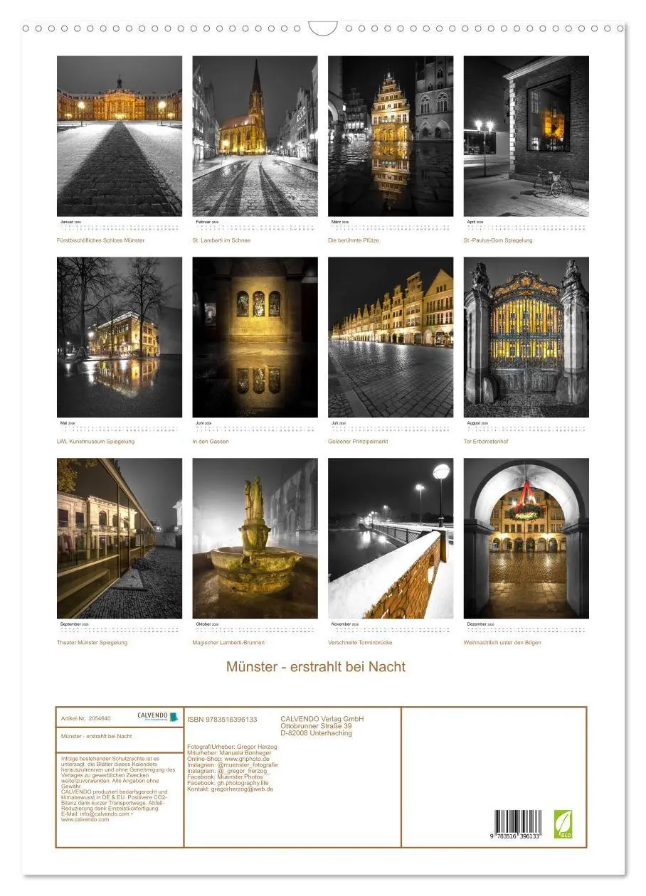Bild: 9783516396133 | Münster - erstrahlt bei Nacht (Wandkalender 2026 DIN A2 hoch),...