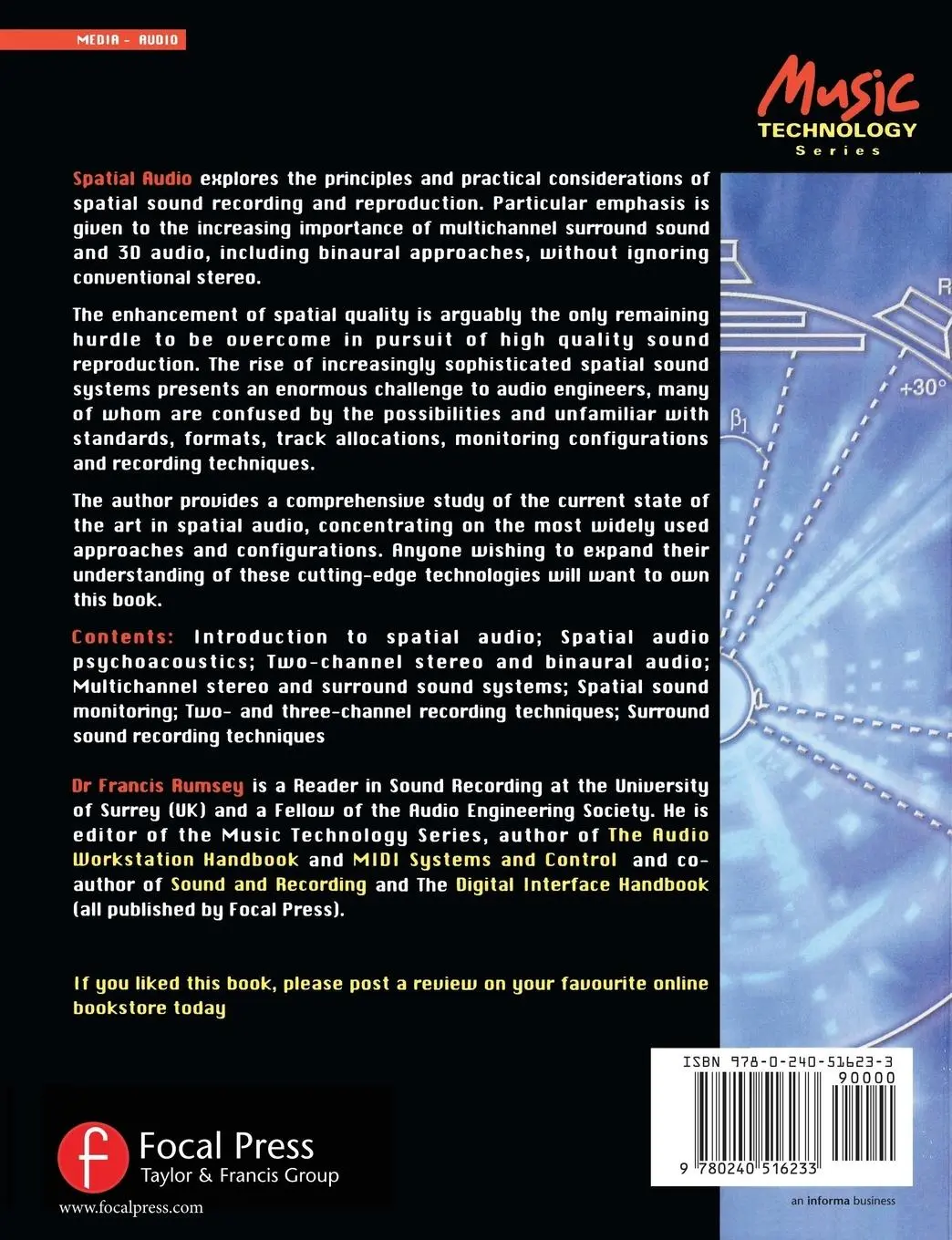 Rückseite: 9780240516233 | Spatial Audio | Francis Rumsey | Taschenbuch | Englisch | 2001