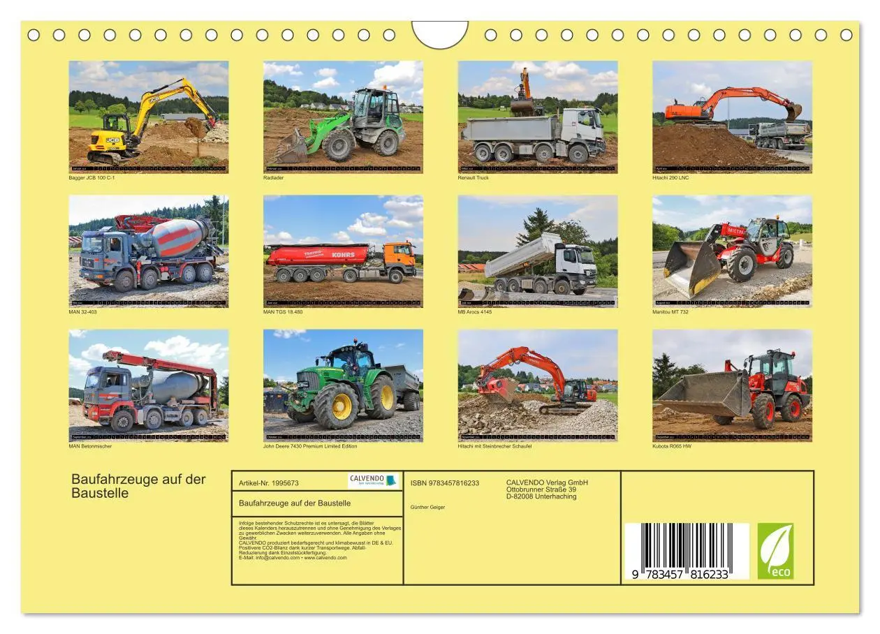 Bild: 9783457816233 | Baufahrzeuge auf der Baustelle (Wandkalender 2026 DIN A4 quer),...