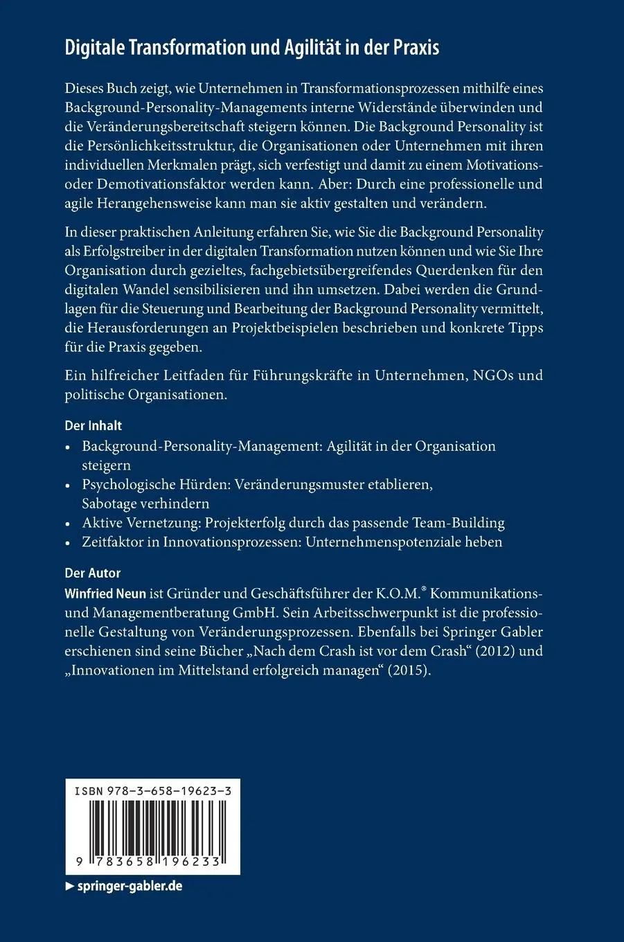 Rückseite: 9783658196233 | Digitale Transformation und Agilität in der Praxis | Winfried Neun