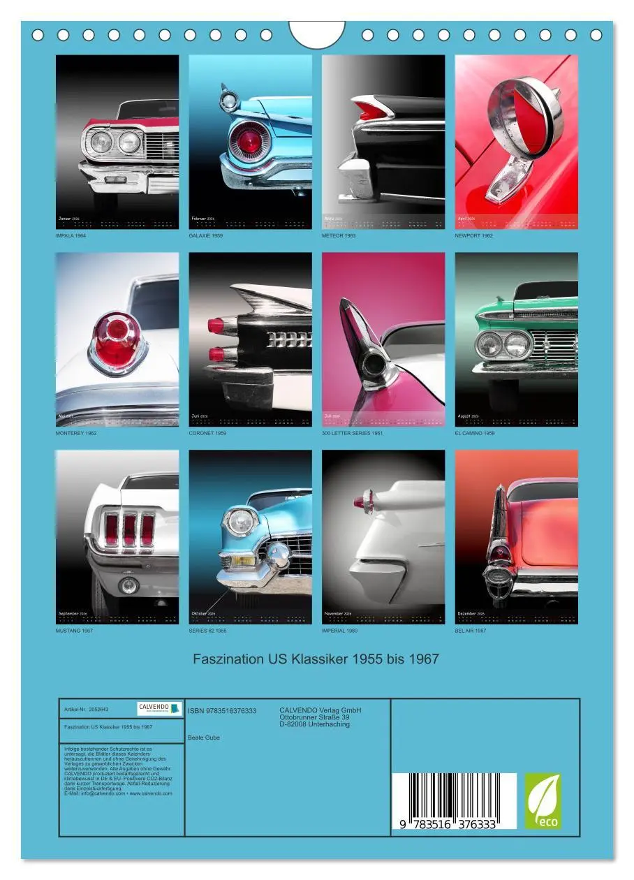 Bild: 9783516376333 | Faszination US Klassiker 1955 bis 1967 (Wandkalender 2026 DIN A4...