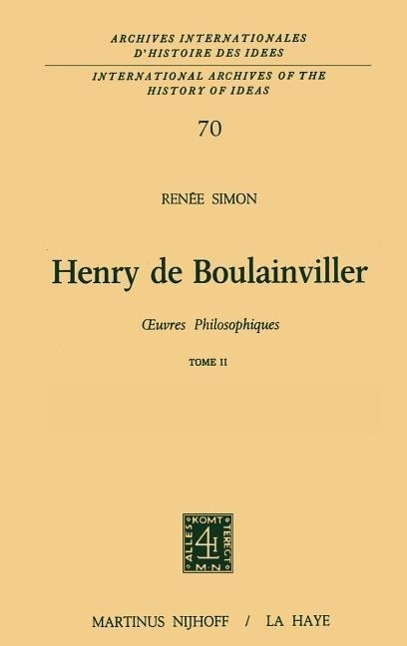 Henry de Boulainviller Tome II  0euvres philosophiques  Renée Simon  Buch  HC runder Rücken kaschiert  Französisch  1975 - Simon, Renée