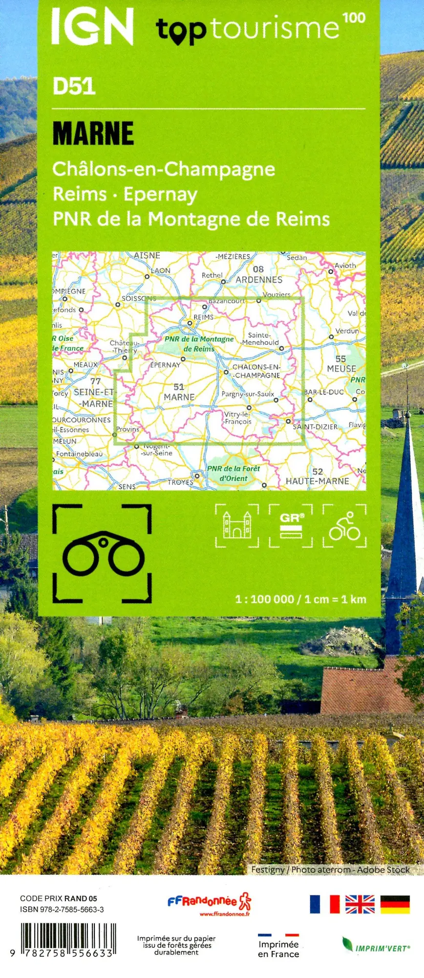 Bild: 9782758556633 | Marne Châlons Reims | (Land-)Karte | IGN Top 100 départemental | 2025