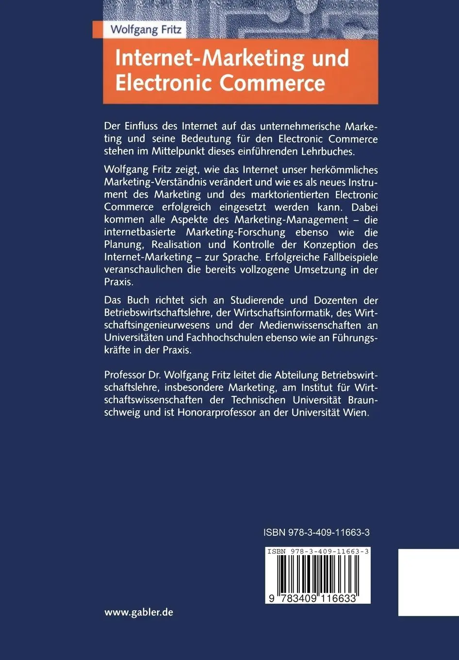 Rückseite: 9783409116633 | Internet-Marketing und Electronic Commerce | Wolfgang Fritz | Buch
