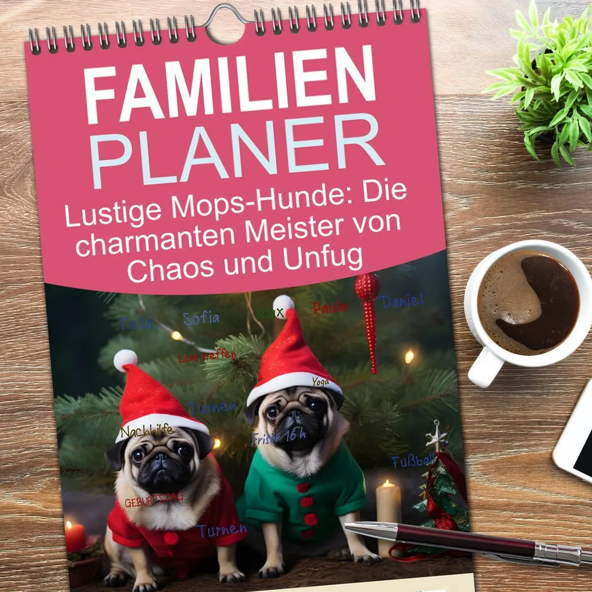 Bild: 9783516496833 | Familienplaner 2026 - Lustige Mops-Hunde: Die charmanten Meister...