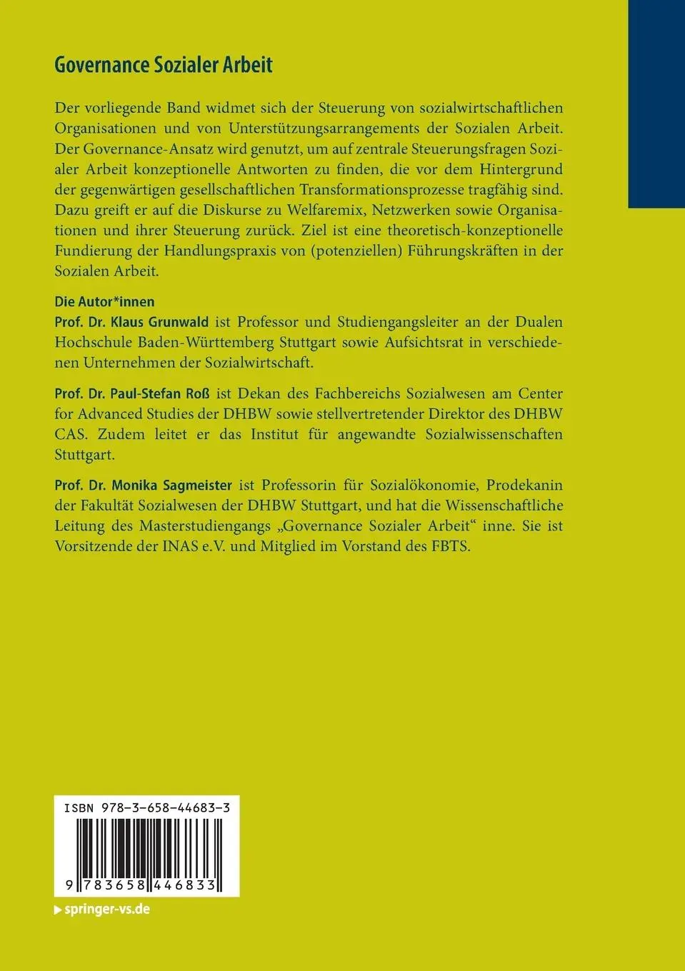 Rückseite: 9783658446833 | Governance Sozialer Arbeit | Klaus Grunwald (u. a.) | Taschenbuch