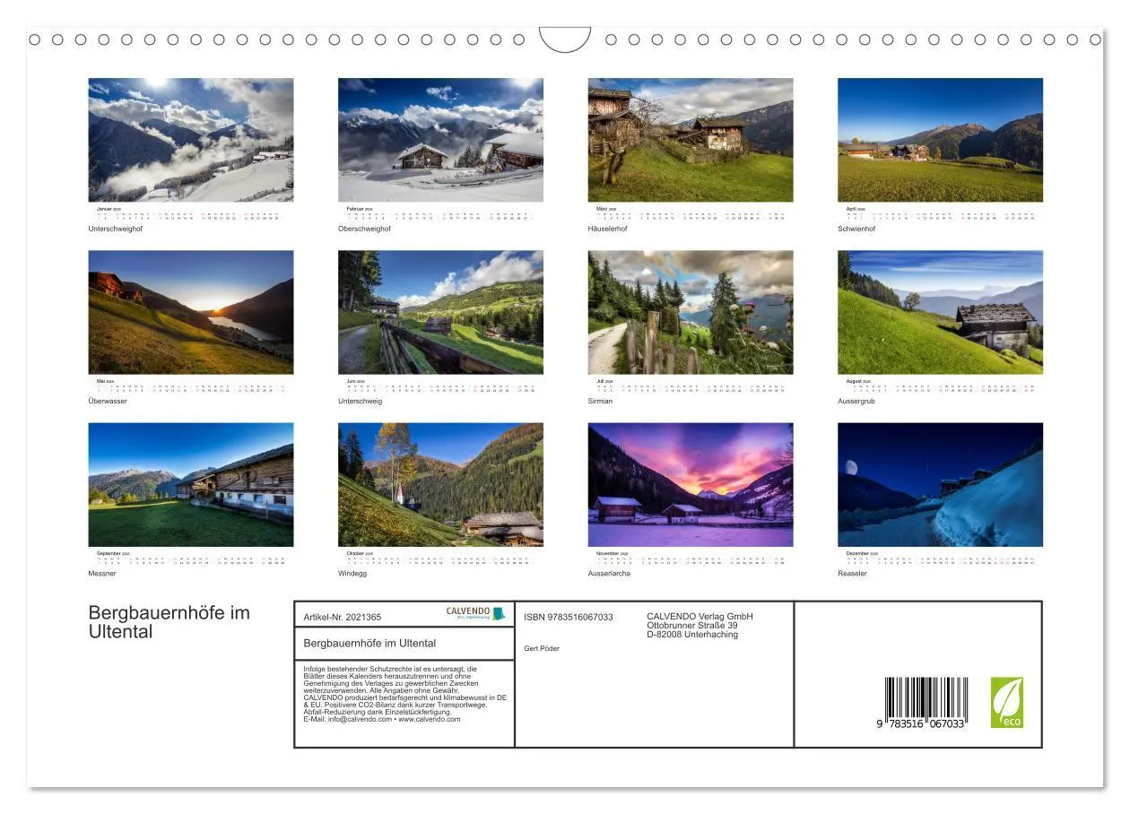 Bild: 9783516067033 | Bergbauernhöfe im Ultental (Wandkalender 2026 DIN A3 quer),...