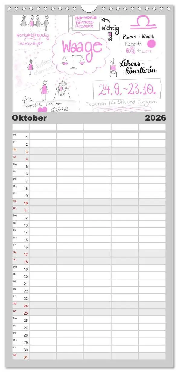 Bild: 9783516517033 | Familienplaner 2026 - Sternzeichen-Kalender mit 5 Spalten...