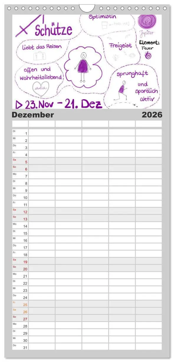 Bild: 9783516517033 | Familienplaner 2026 - Sternzeichen-Kalender mit 5 Spalten...