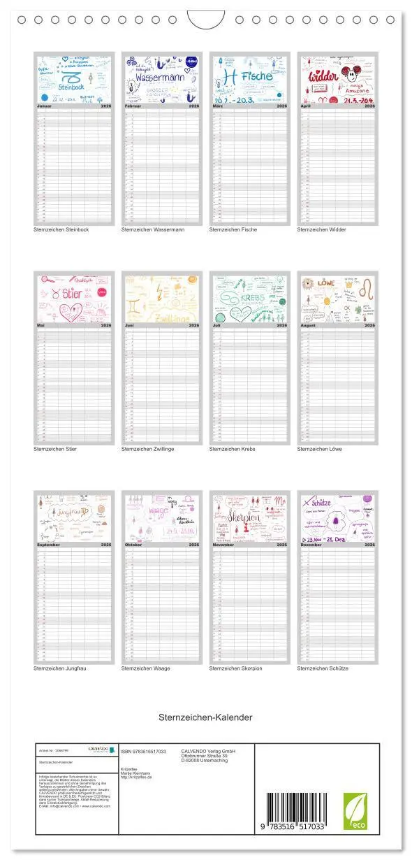 Bild: 9783516517033 | Familienplaner 2026 - Sternzeichen-Kalender mit 5 Spalten...