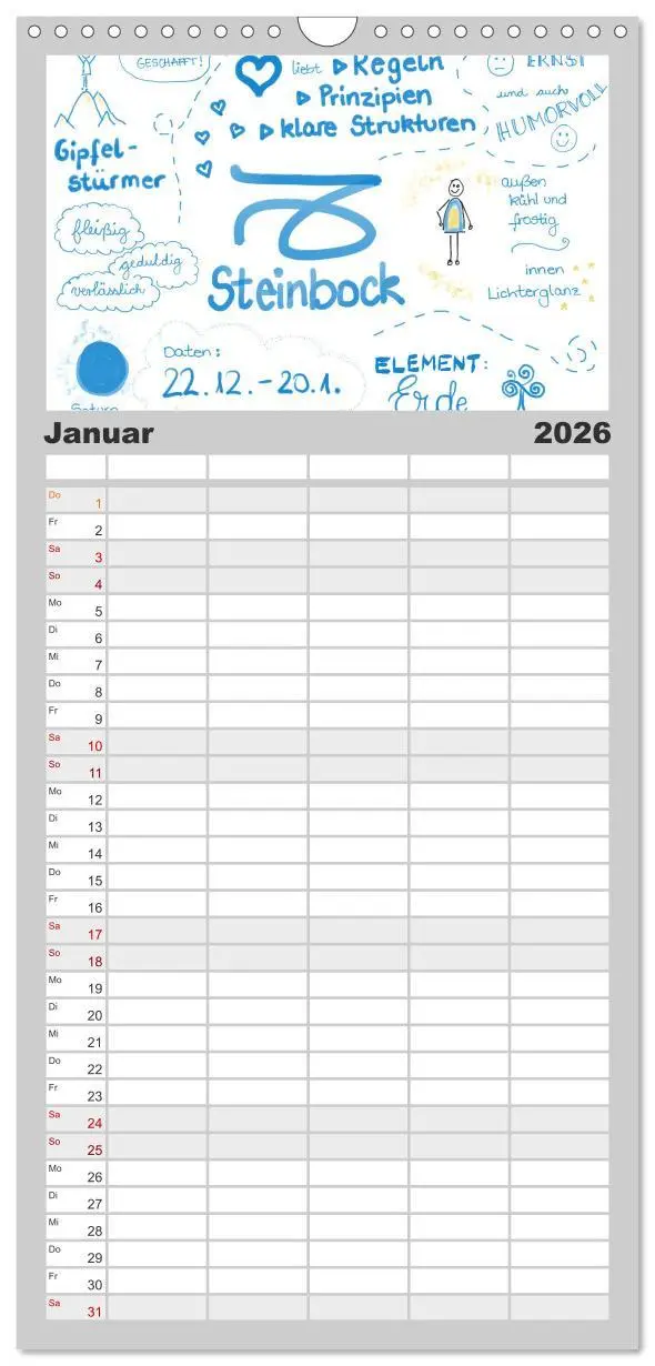 Bild: 9783516517033 | Familienplaner 2026 - Sternzeichen-Kalender mit 5 Spalten...