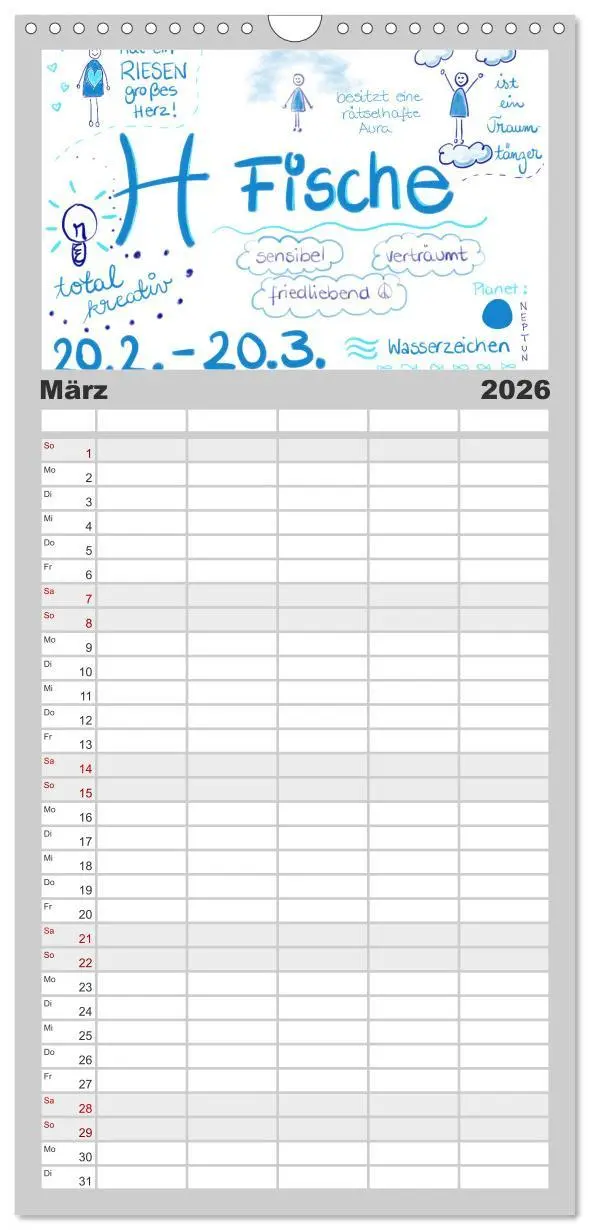 Bild: 9783516517033 | Familienplaner 2026 - Sternzeichen-Kalender mit 5 Spalten...