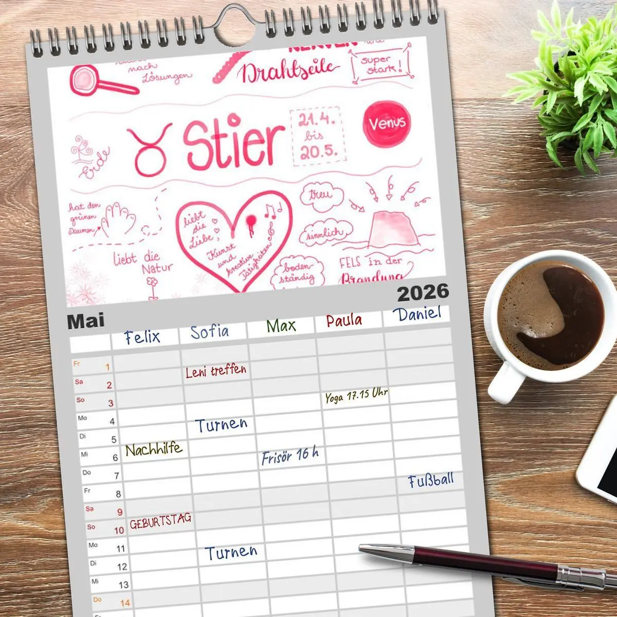Bild: 9783516517033 | Familienplaner 2026 - Sternzeichen-Kalender mit 5 Spalten...