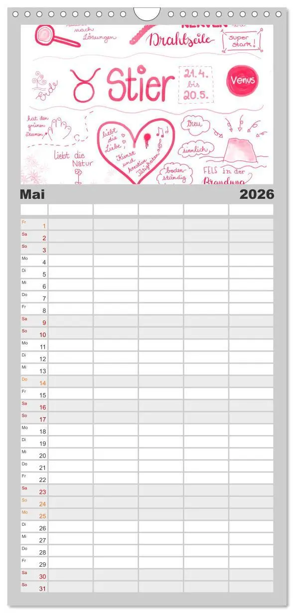 Bild: 9783516517033 | Familienplaner 2026 - Sternzeichen-Kalender mit 5 Spalten...