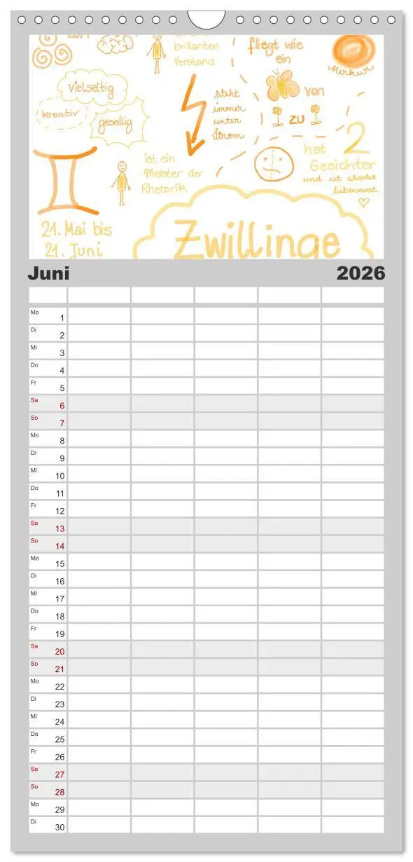 Bild: 9783516517033 | Familienplaner 2026 - Sternzeichen-Kalender mit 5 Spalten...