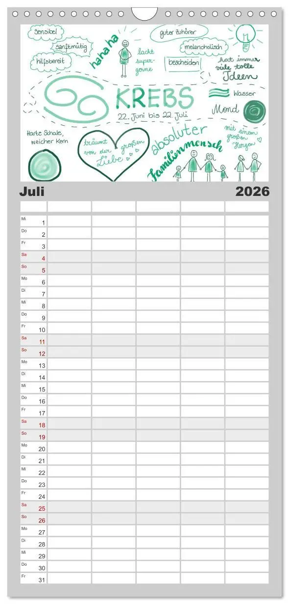 Bild: 9783516517033 | Familienplaner 2026 - Sternzeichen-Kalender mit 5 Spalten...