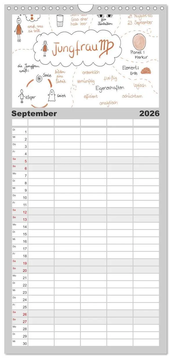 Bild: 9783516517033 | Familienplaner 2026 - Sternzeichen-Kalender mit 5 Spalten...