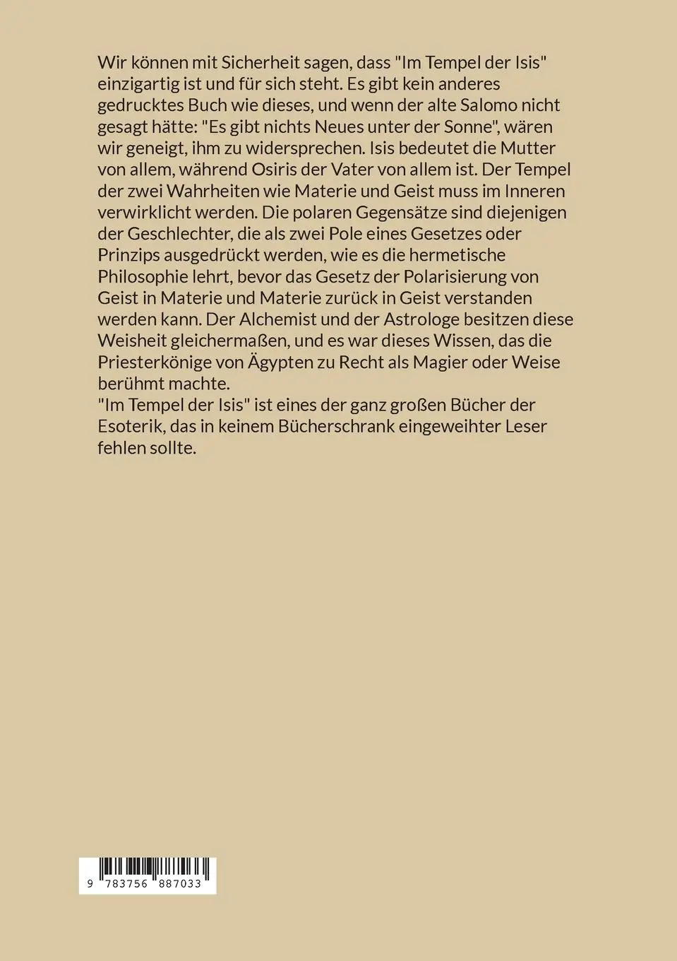 Rückseite: 9783756887033 | Im Tempel der Isis | Die zwei göttlichen Wahrheiten Materie und Geist