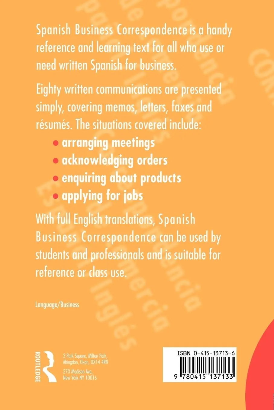 Rückseite: 9780415137133 | Spanish/English Business Correspondence | Michael Gorman (u. a.)