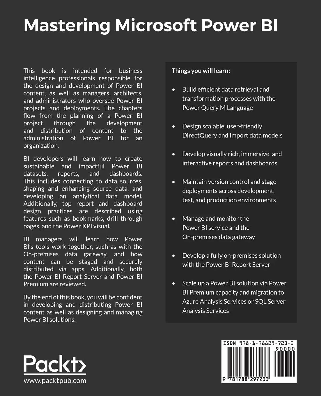 Rückseite: 9781788297233 | Mastering Microsoft Power BI | Brett Powell | Taschenbuch | Englisch