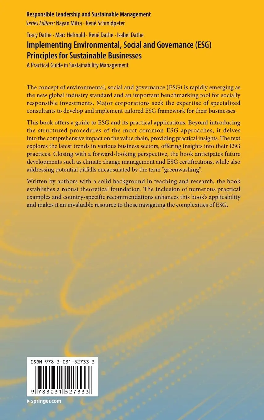 Rückseite: 9783031527333 | Implementing Environmental, Social and Governance (ESG) Principles...
