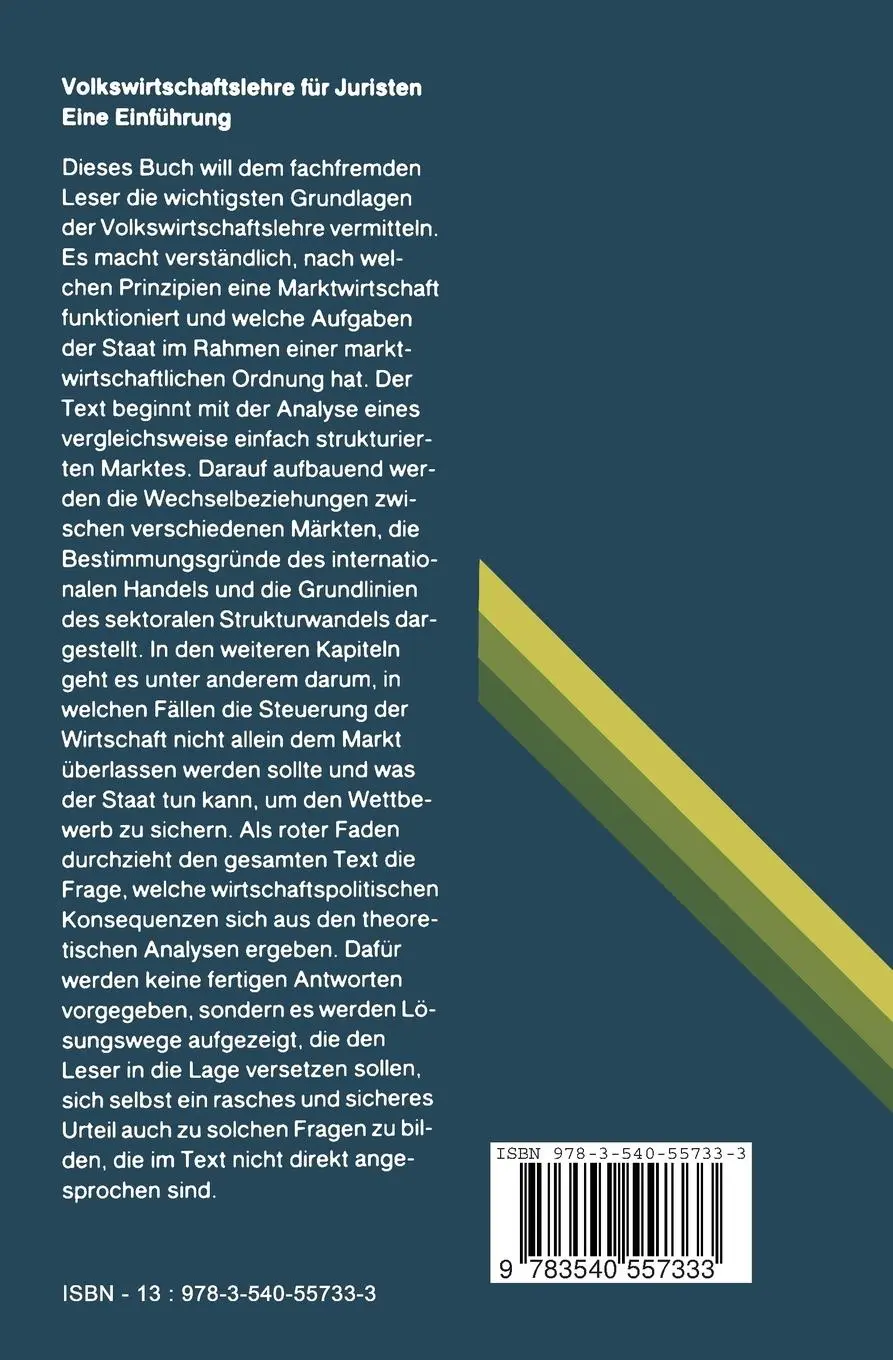Rückseite: 9783540557333 | Volkswirtschaftslehre für Juristen | Eine Einführung | Henning Klodt