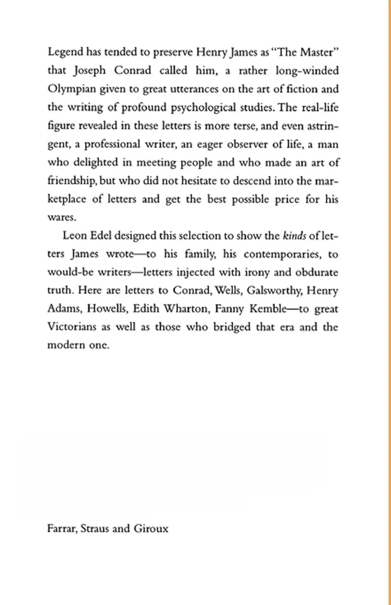 Rückseite: 9780374527433 | The Selected Letters of Henry James | Henry Jr. James | Taschenbuch