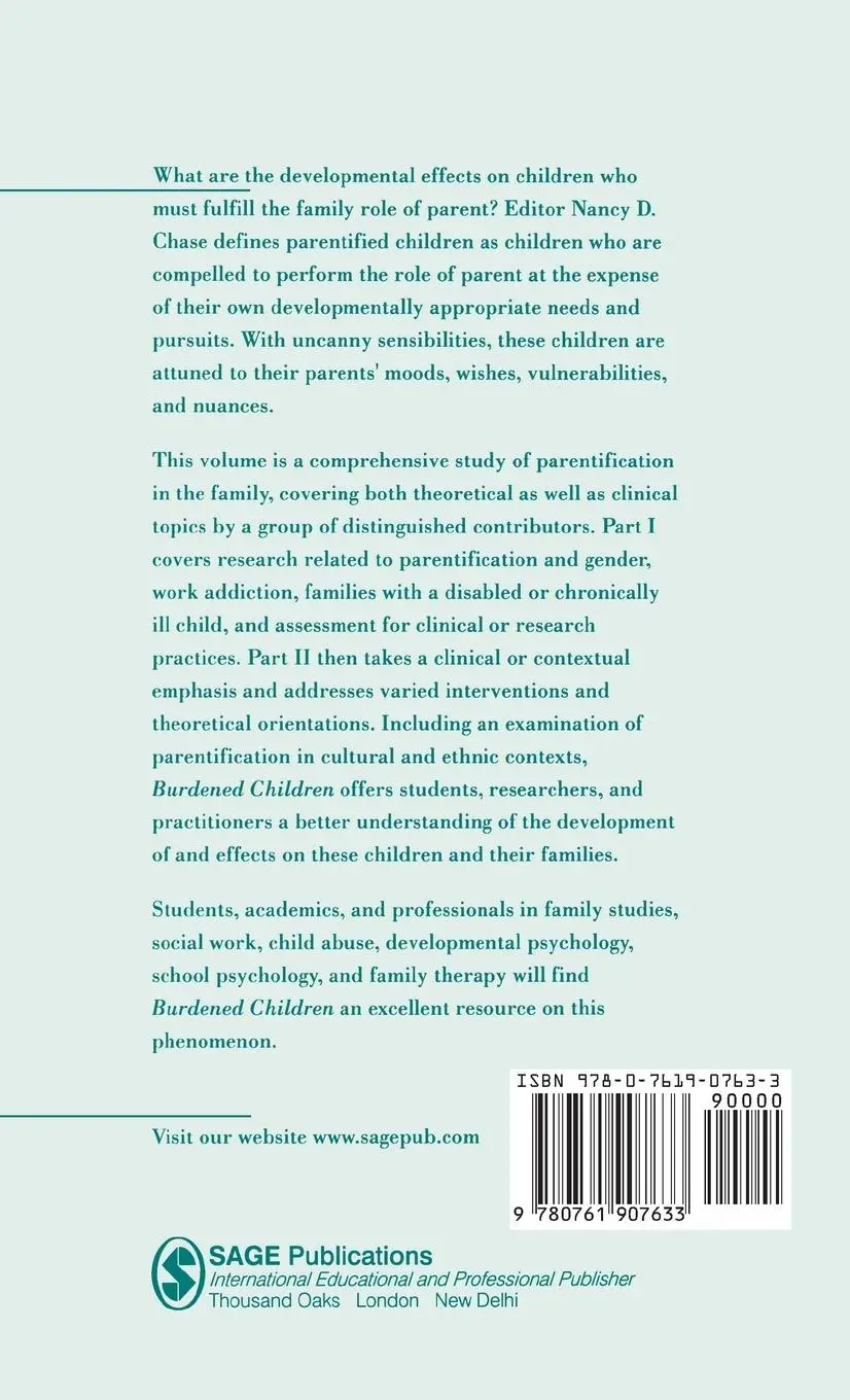 Rückseite: 9780761907633 | Burdened Children | Theory, Research, and Treatment of Parentification