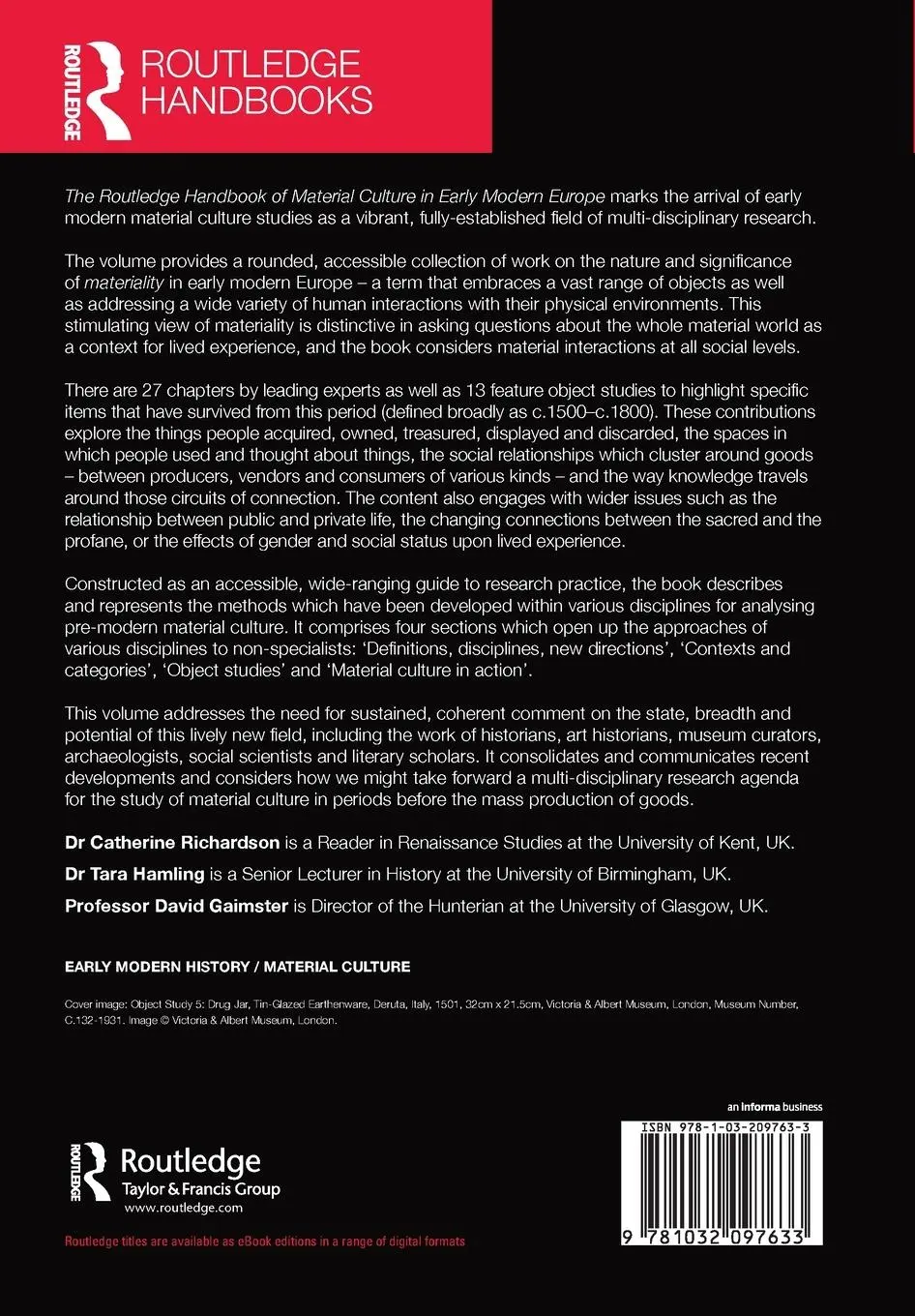 Rückseite: 9781032097633 | The Routledge Handbook of Material Culture in Early Modern Europe
