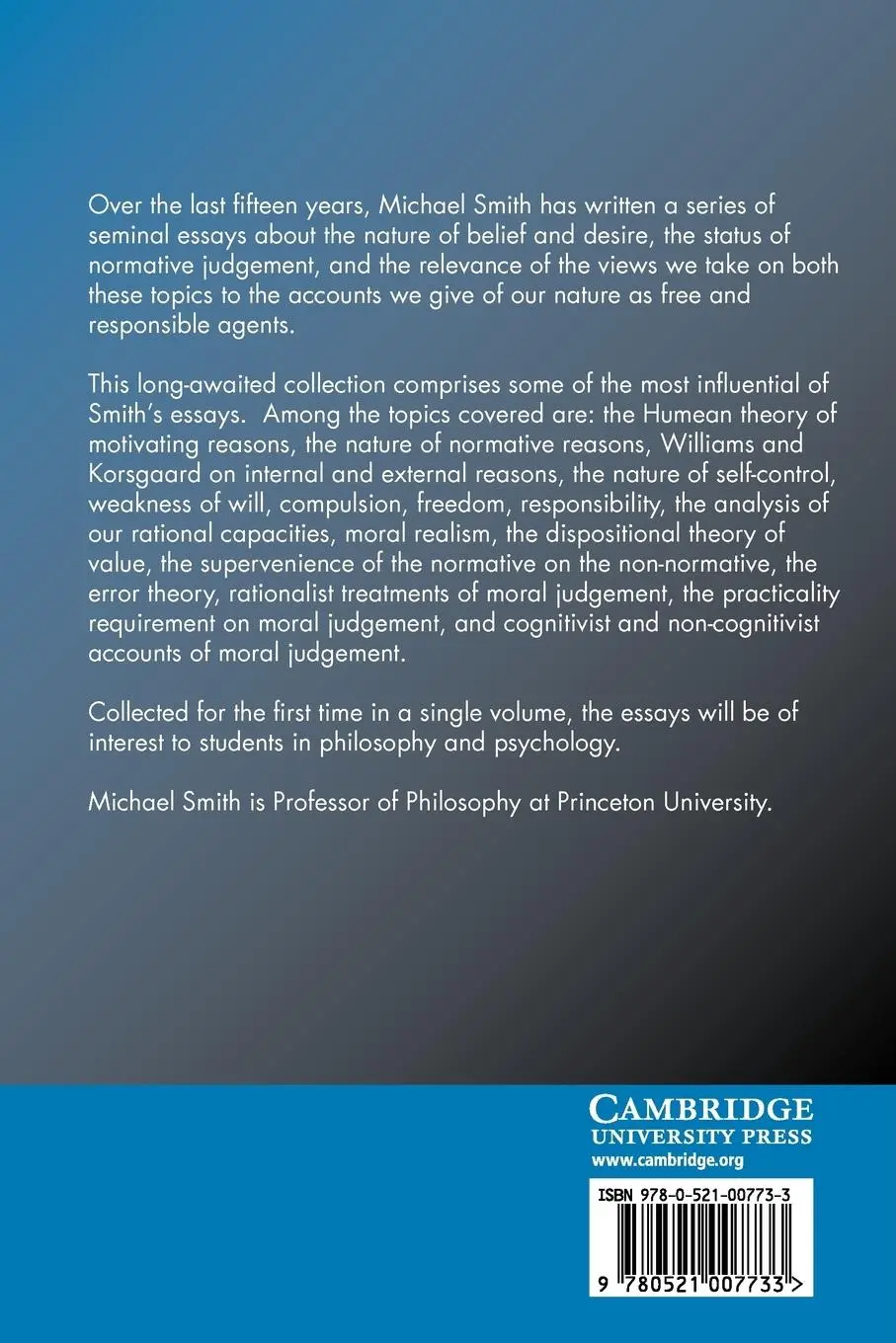 Rückseite: 9780521007733 | Ethics and the a Priori | Michael Smith | Taschenbuch | Englisch