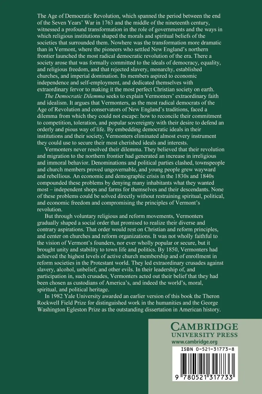 Rückseite: 9780521317733 | The Democratic Dilemma | Randolph A. Roth | Taschenbuch | Englisch
