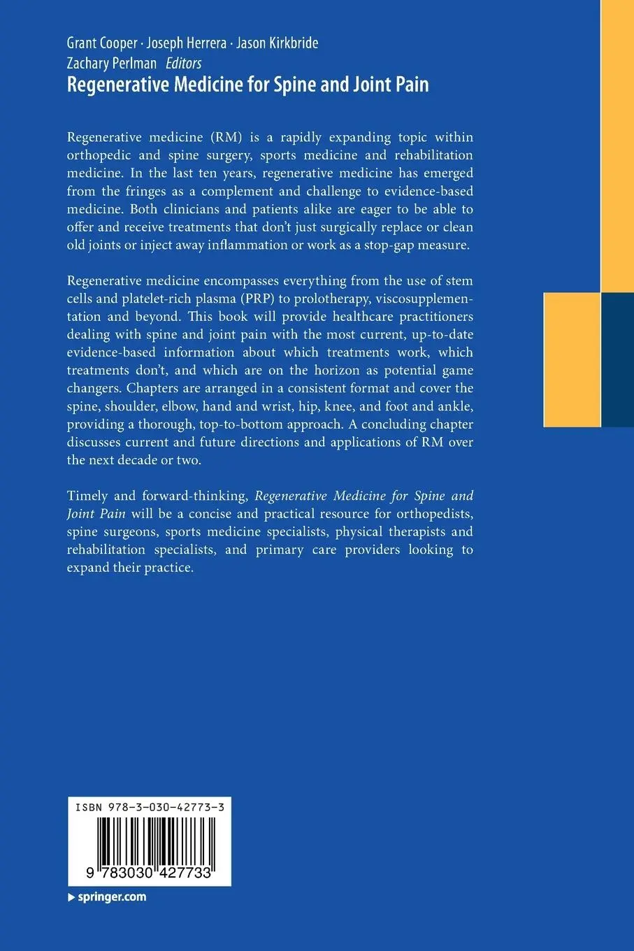 Rückseite: 9783030427733 | Regenerative Medicine for Spine and Joint Pain | Grant Cooper (u. a.)