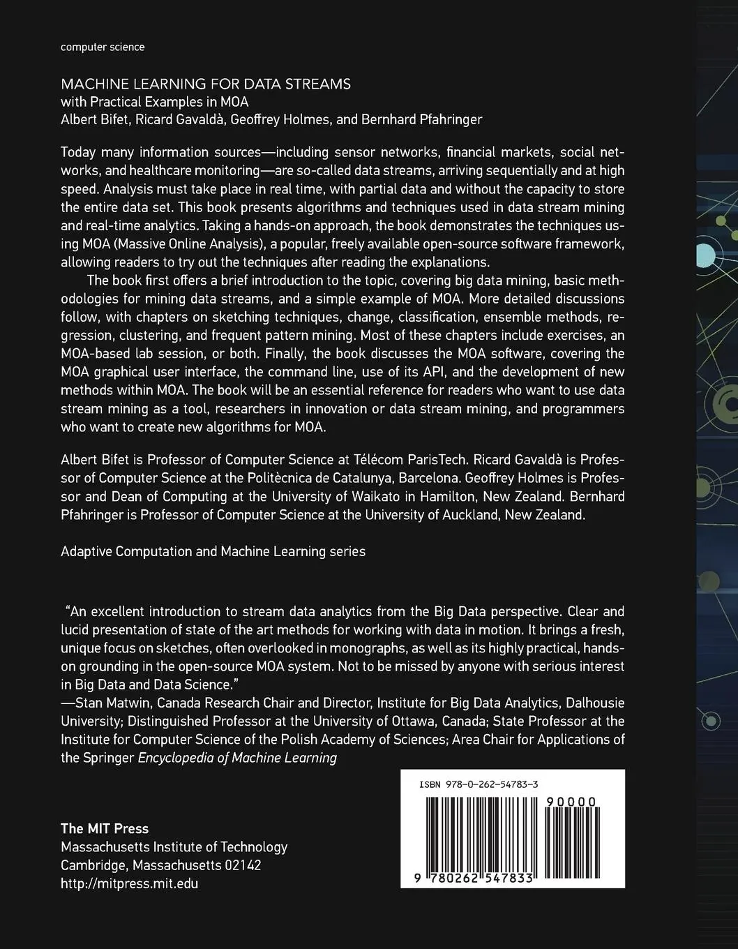 Rückseite: 9780262547833 | Machine Learning for Data Streams | with Practical Examples in MOA