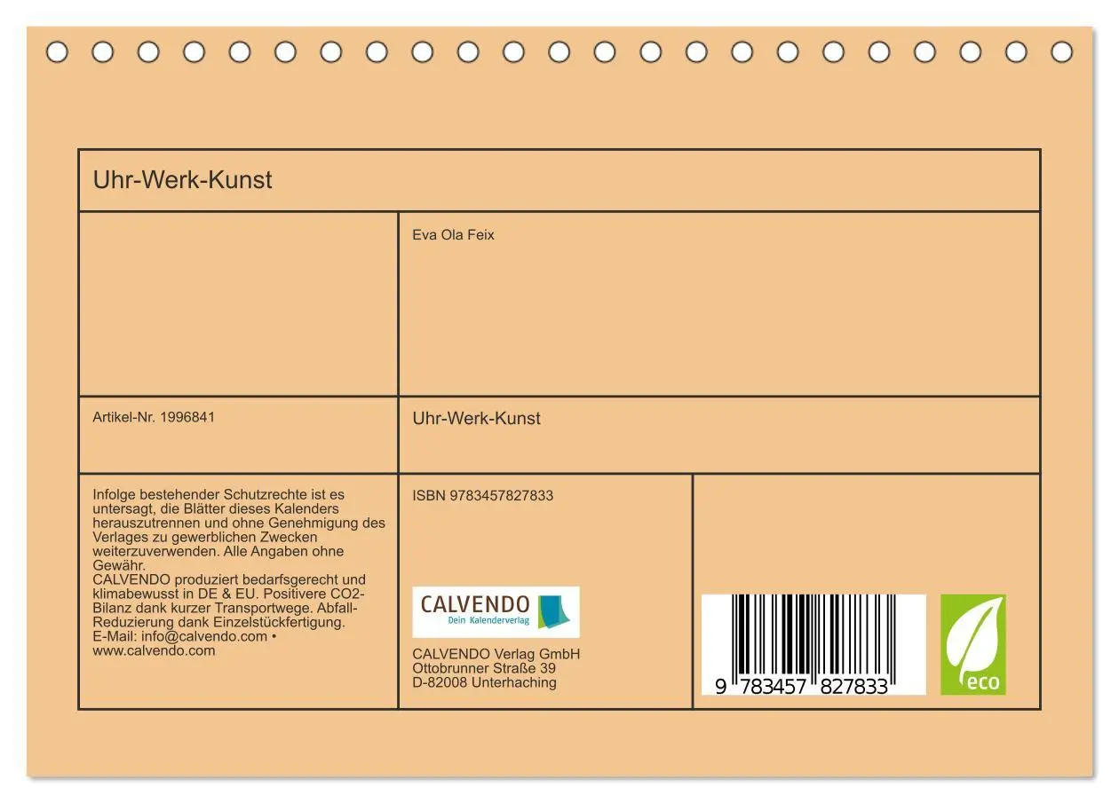 Bild: 9783457827833 | Uhr-Werk-Kunst (Tischkalender 2026 DIN A5 quer), CALVENDO...