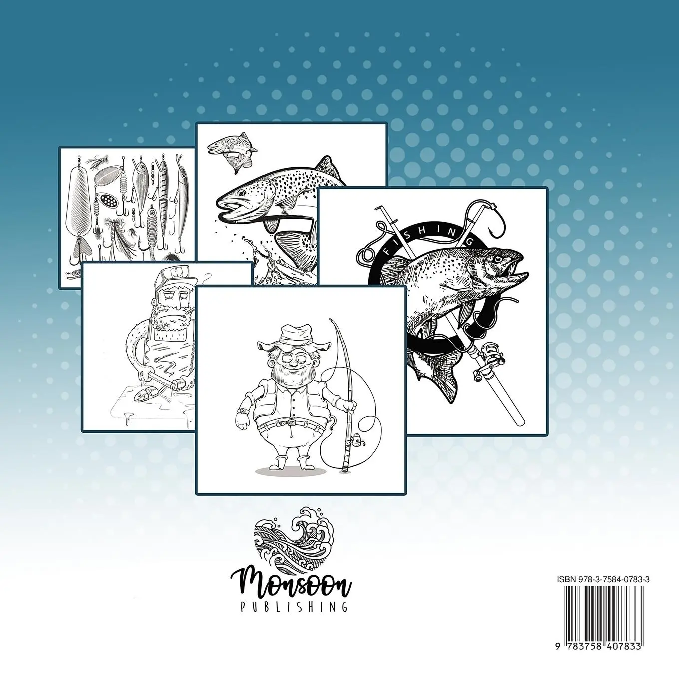 Rückseite: 9783758407833 | Fish and Fishermen Coloring Book for Adults | Monsoon Publishing