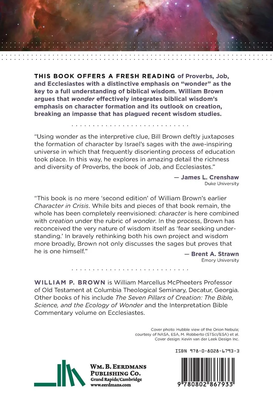 Rückseite: 9780802867933 | Wisdom's Wonder | William P. Brown | Taschenbuch | Englisch | 2014