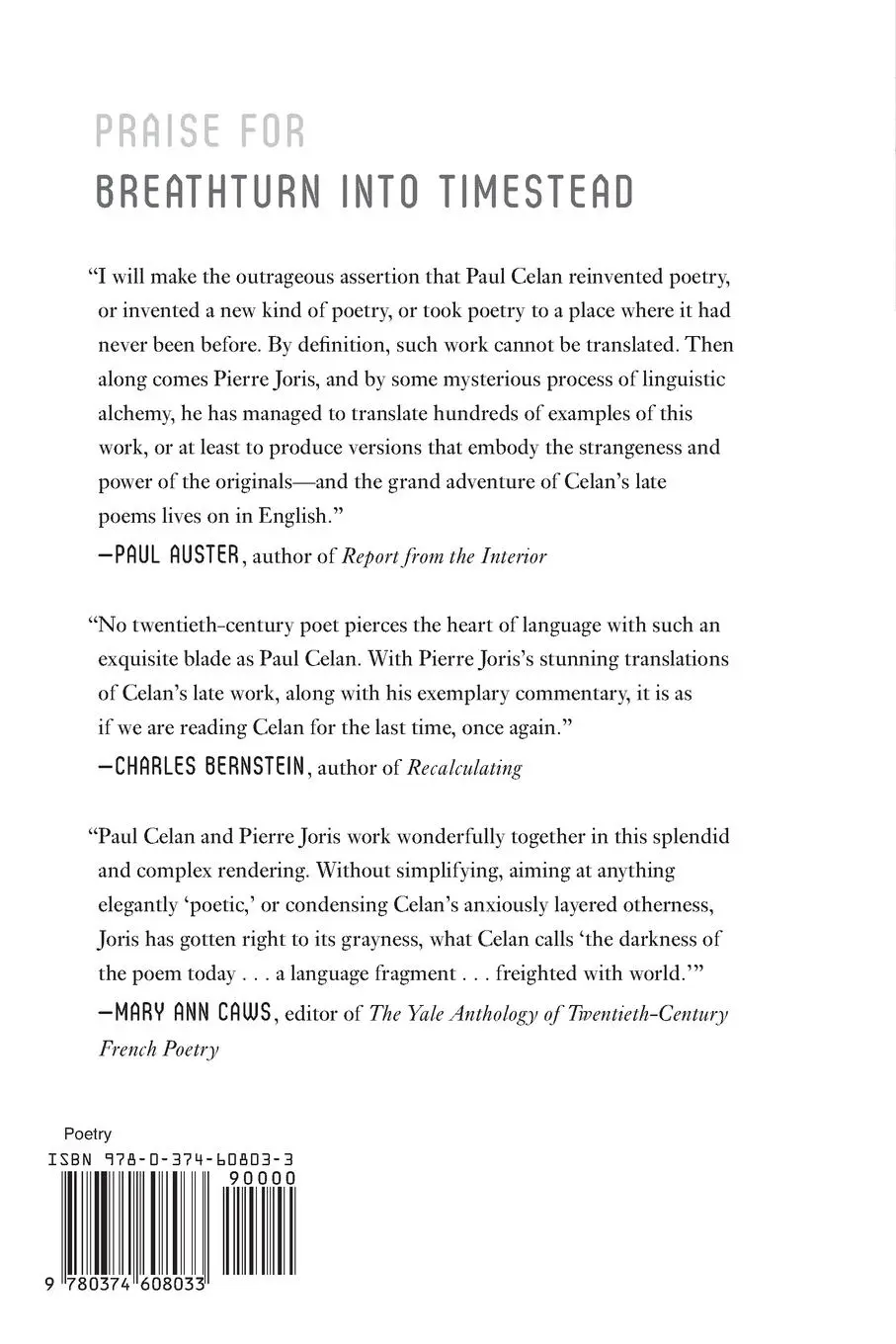 Rückseite: 9780374608033 | Breathturn into Timestead | Paul Celan | Taschenbuch | Englisch | 2022