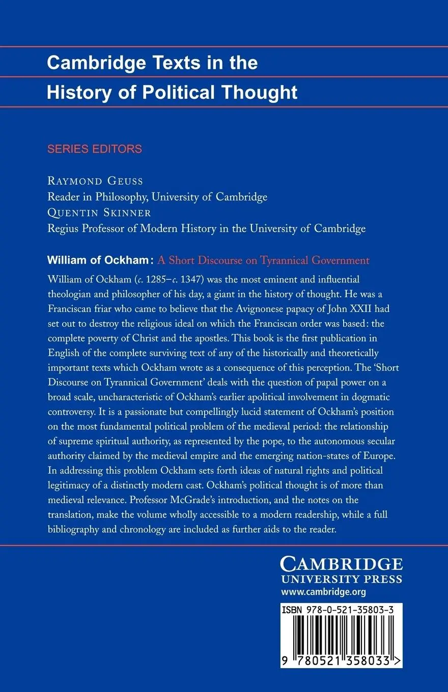 Rückseite: 9780521358033 | William of Ockham | A Short Discourse on Tyrannical Government | Buch
