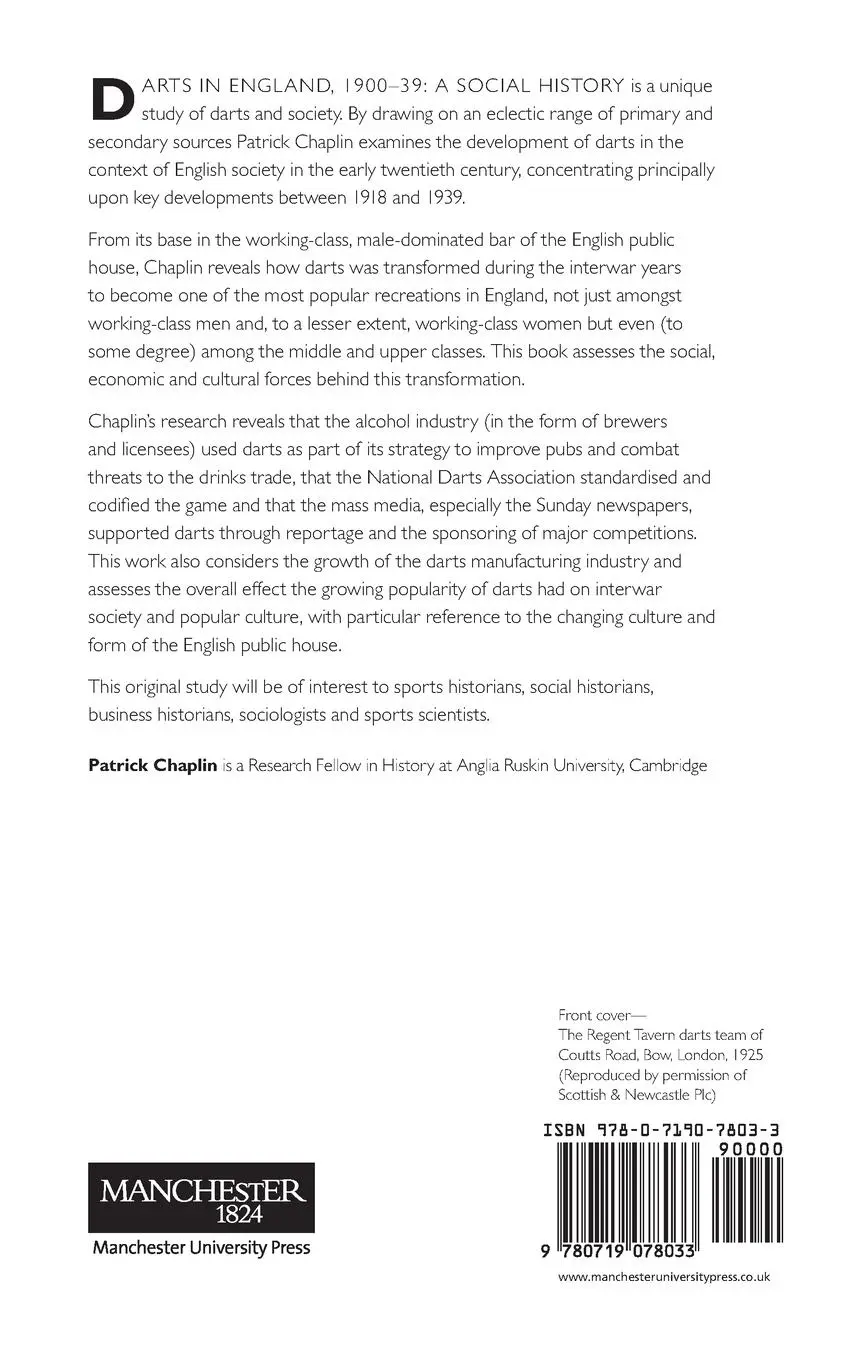 Rückseite: 9780719078033 | Darts in England, 1900-39 | A social history | Patrick Chaplin | Buch