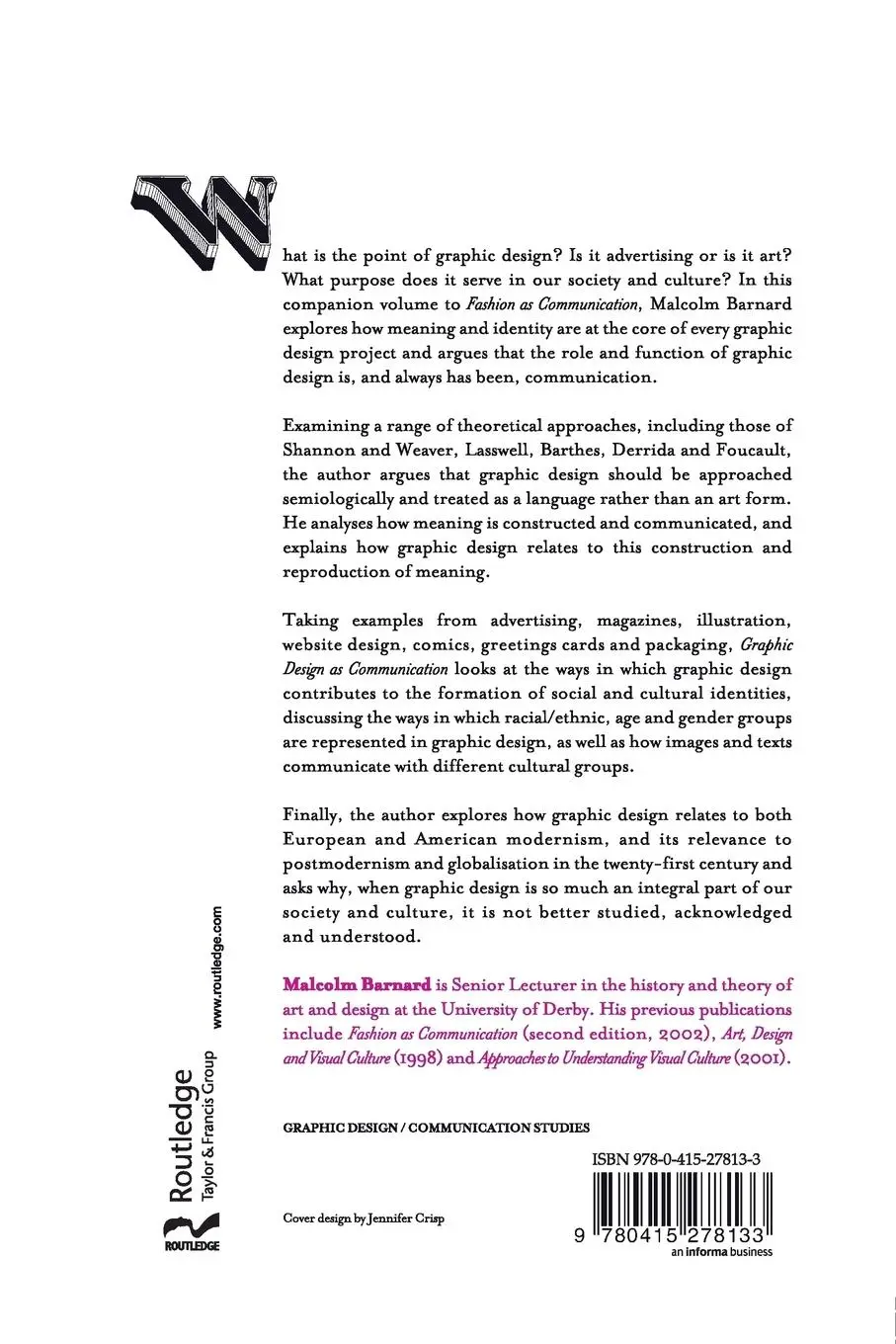 Rückseite: 9780415278133 | Graphic Design as Communication | Malcolm Barnard | Taschenbuch | 2005