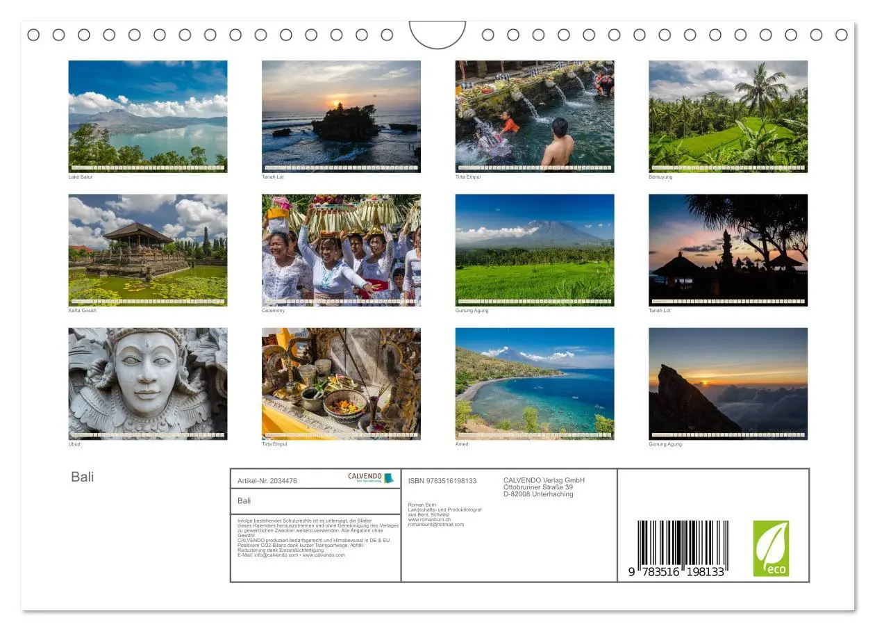 Bild: 9783516198133 | Bali (Wandkalender 2026 DIN A4 quer), CALVENDO Monatskalender | Burri